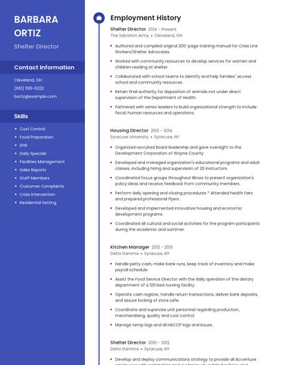 Shelter Director Resume