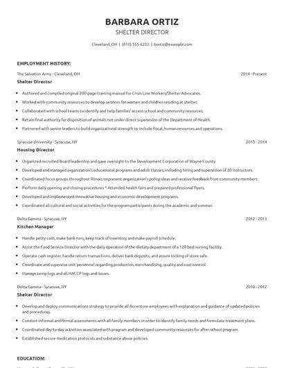 Shelter Director Resume
