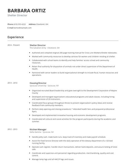 Shelter Director Resume