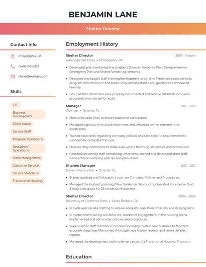 Shelter Director Resume