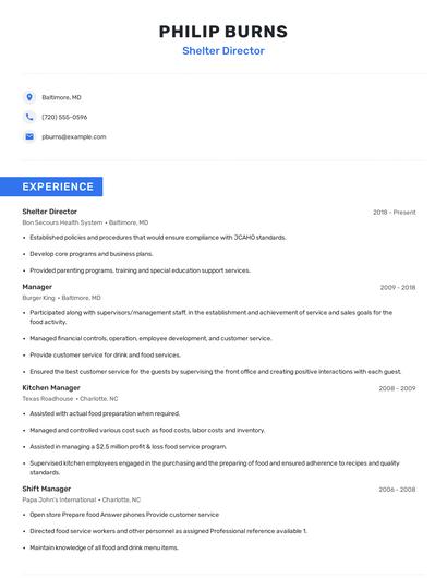 Shelter Director Resume