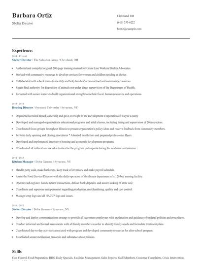 Shelter Director Resume