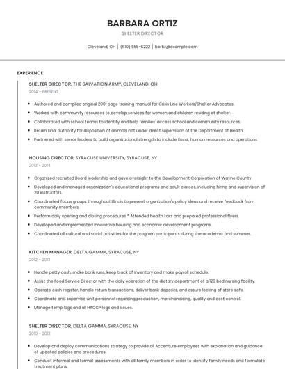 Shelter Director Resume
