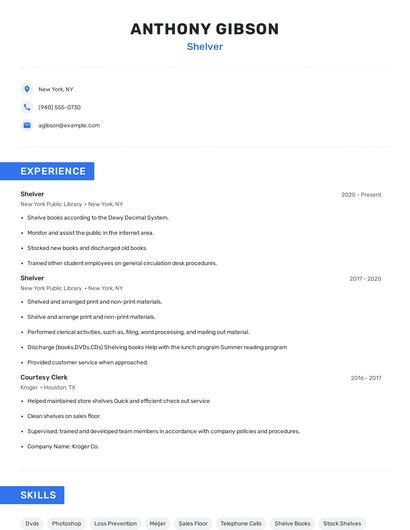 Shelver Resume