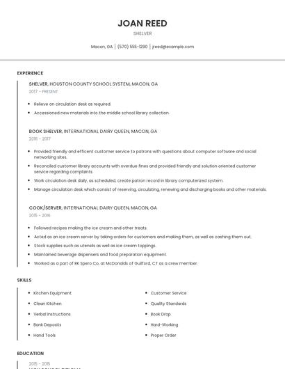 Shelver Resume