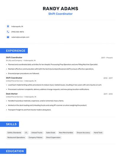 Shift Coordinator Resume