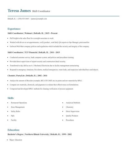 Shift Coordinator Resume