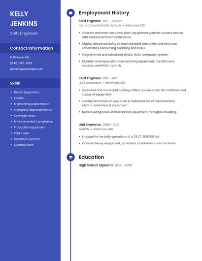 Shift Engineer Resume