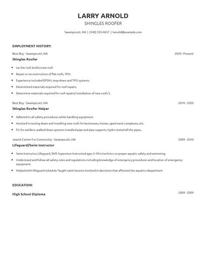 Shingles Roofer Resume