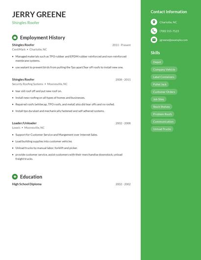Shingles Roofer Resume