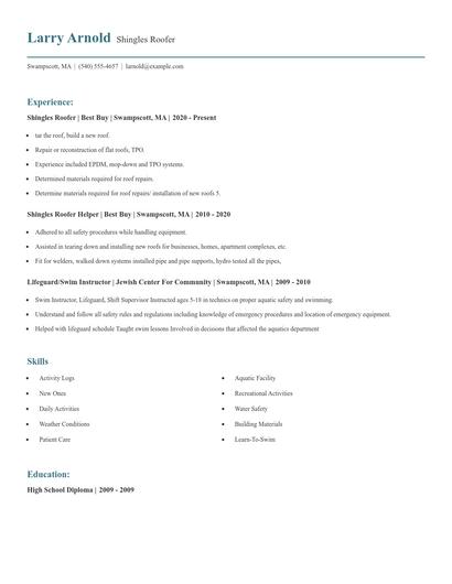 Shingles Roofer Resume