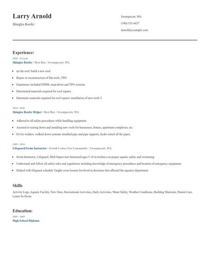 Shingles Roofer Resume