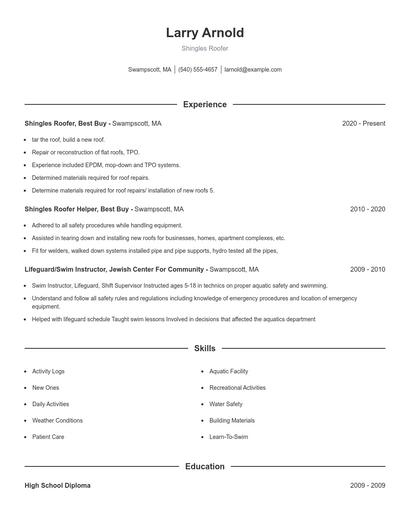 Shingles Roofer Resume