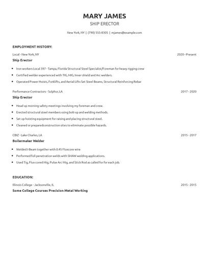 Ship Erector Resume