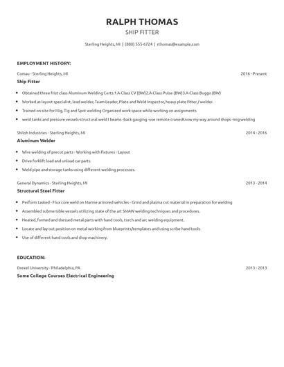 Ship Fitter Resume