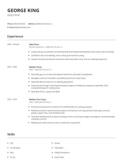 Ship Fitter Resume