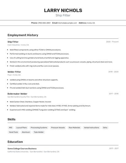Ship Fitter Resume