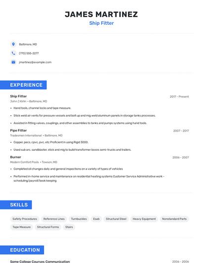 Ship Fitter Resume
