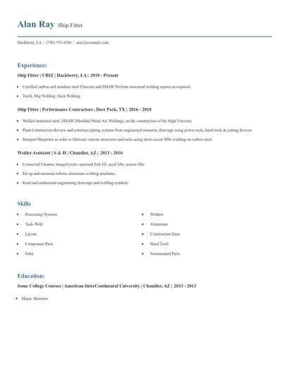 Ship Fitter Resume