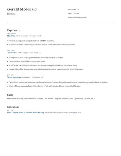 Ship Fitter Resume