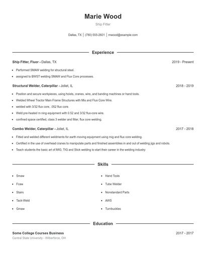 Ship Fitter Resume