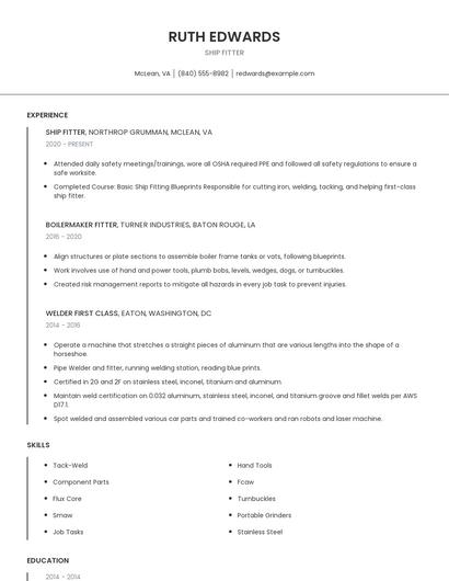 Ship Fitter Resume