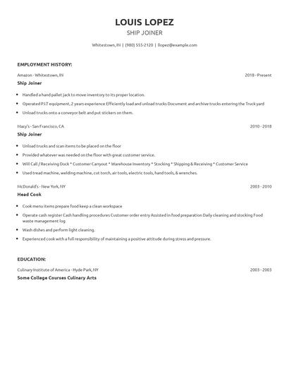 Ship Joiner Resume
