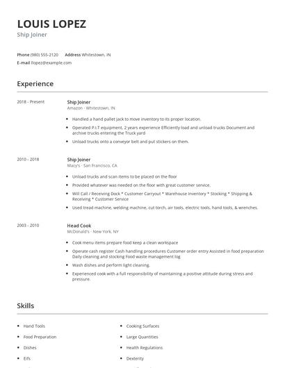 Ship Joiner Resume