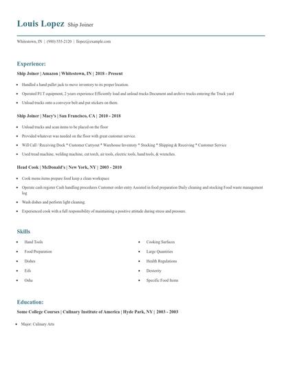 Ship Joiner Resume