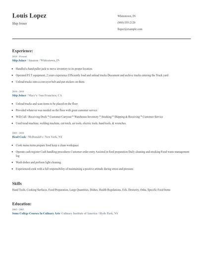 Ship Joiner Resume