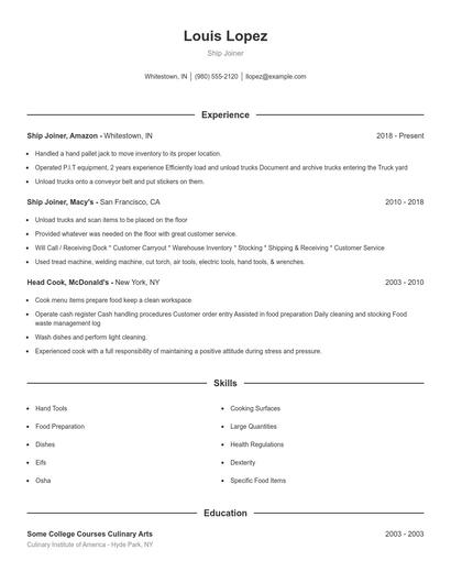 Ship Joiner Resume