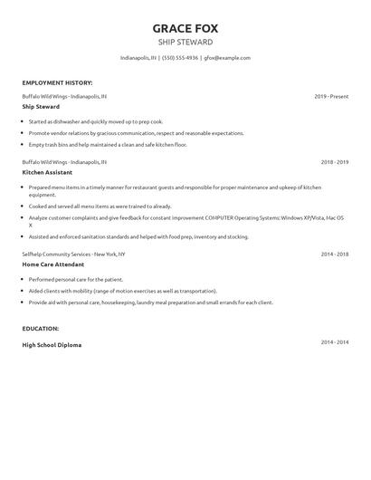 Ship Steward Resume