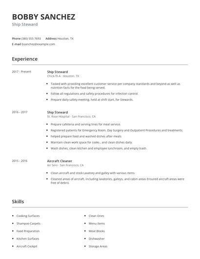 Ship Steward Resume