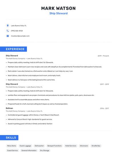 Ship Steward Resume