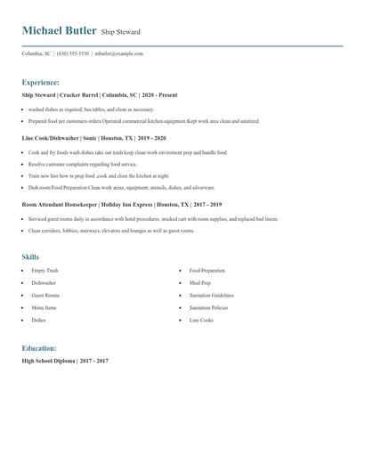 Ship Steward Resume