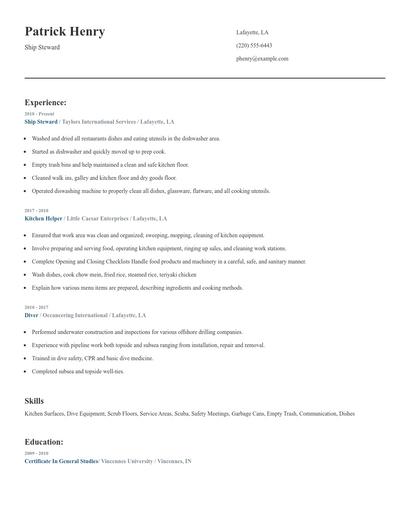 Ship Steward Resume