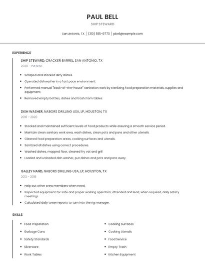 Ship Steward Resume