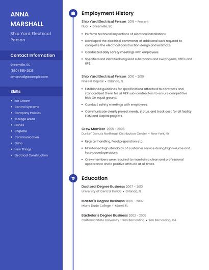 Ship Yard Electrical Person Resume