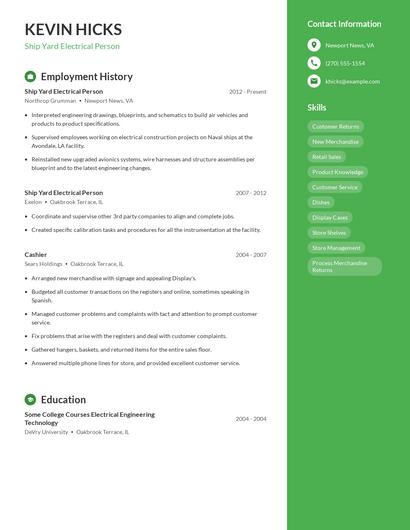 Ship Yard Electrical Person Resume