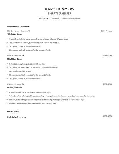 Shipfitter Helper Resume