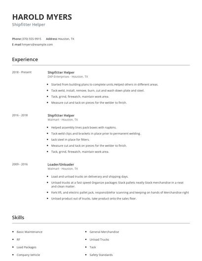 Shipfitter Helper Resume
