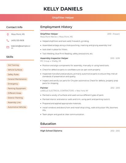 Shipfitter Helper Resume