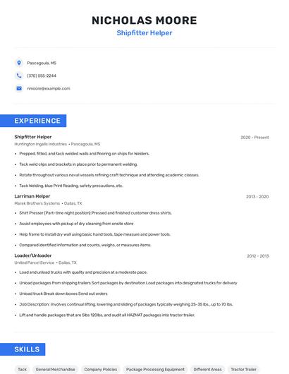 Shipfitter Helper Resume
