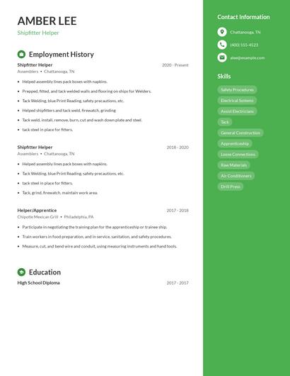 Shipfitter Helper Resume