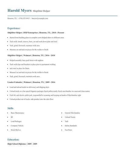 Shipfitter Helper Resume