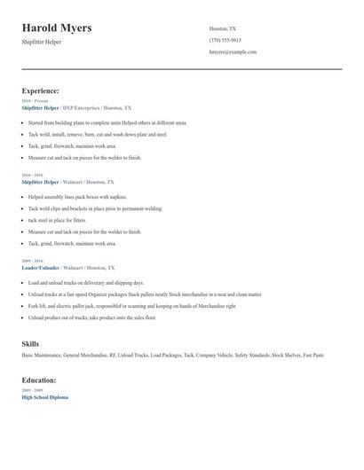 Shipfitter Helper Resume