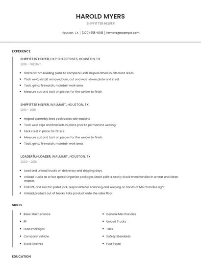 Shipfitter Helper Resume