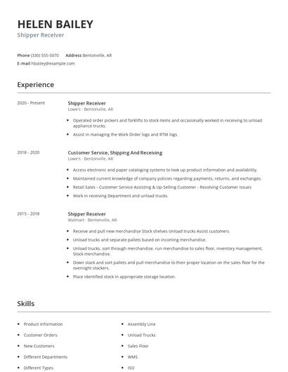 Shipper Receiver Resume