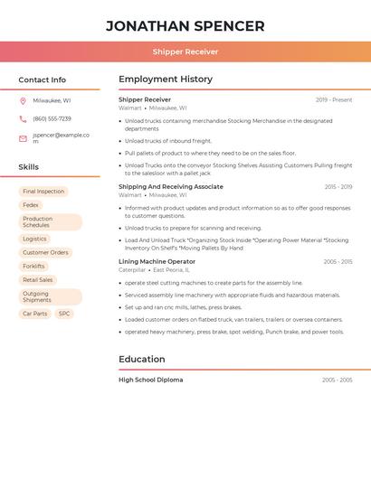 Shipper Receiver Resume