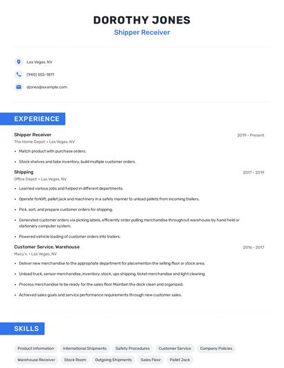 Shipper Receiver Resume